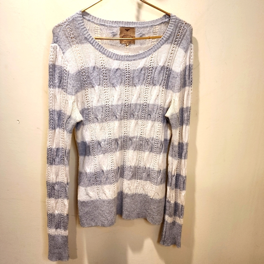 Believers In Aphorism Wool Blend Striped Cable Knit Sweater Fits M